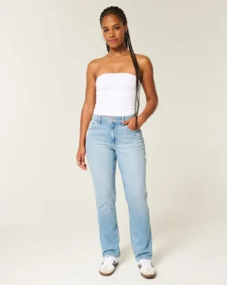 Curvy High-Rise Distressed Light Wash Straight Jeans
