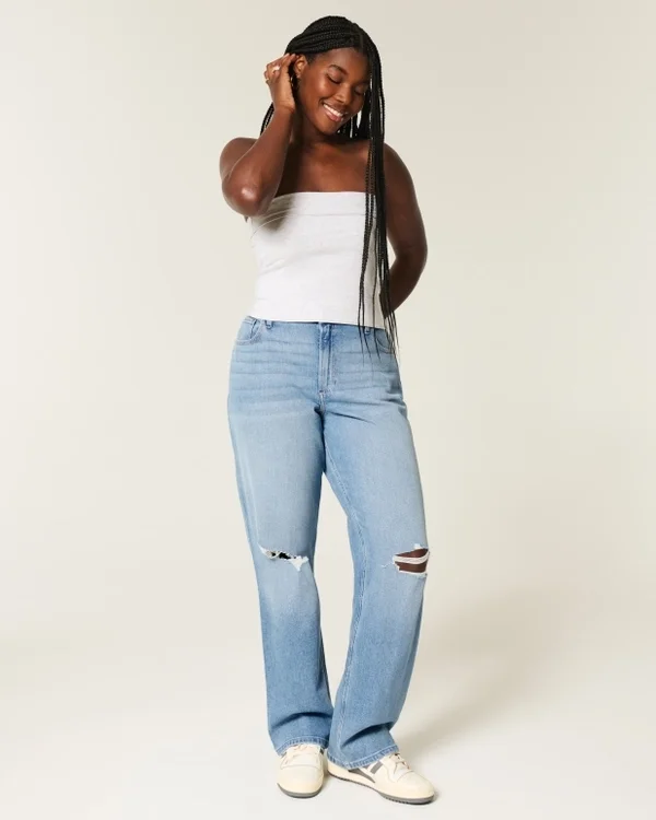 Curvy High-Rise Ripped Medium Wash Dad Jeans Curvy High-Rise Ripped Medium Wash Dad Jeans