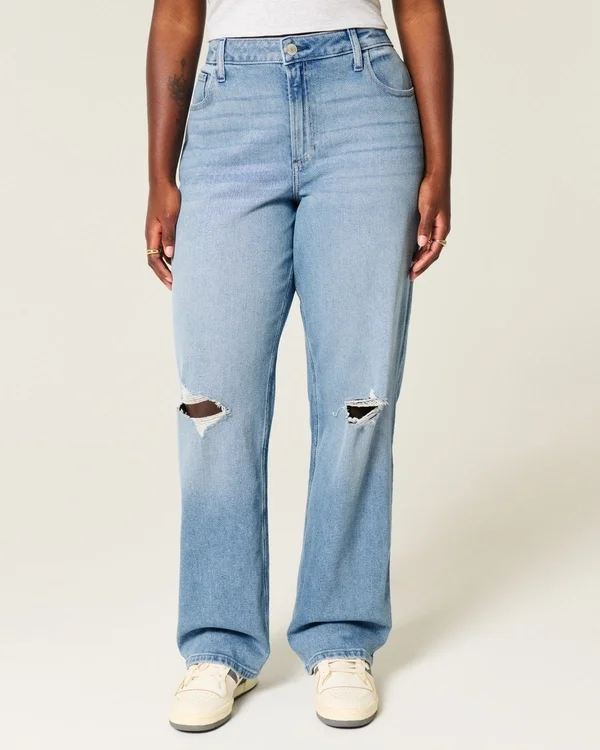 Curvy High-Rise Ripped Medium Wash Dad Jeans Curvy High-Rise Ripped Medium Wash Dad Jeans
