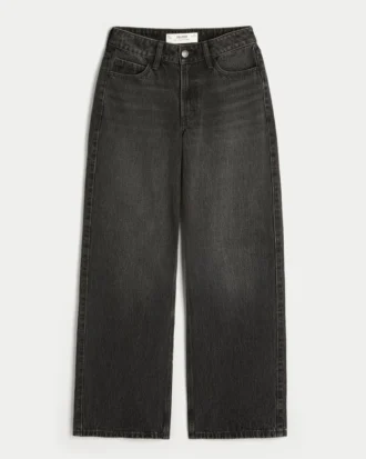 Curvy High-Rise Washed Black Baggy Jeans