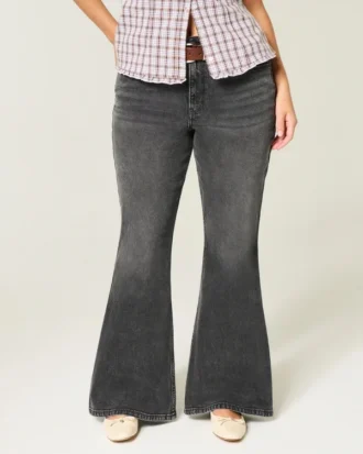 Curvy High-Rise Washed Black Flare Jeans