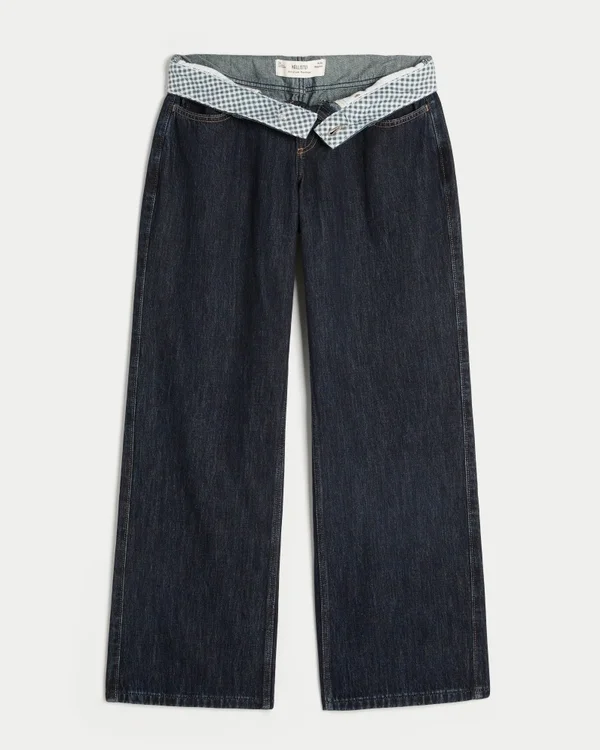 Curvy Low-Rise Dark Wash Foldover Waist Baggy Jeans Curvy Low-Rise Dark Wash Foldover Waist Baggy Jeans