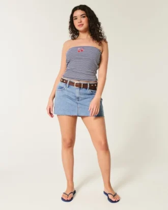 Curvy Low-Rise Medium Wash Denim Mini Skort