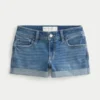 Curvy Low-Rise Medium Wash Denim Shortie Shorts Curvy Low-Rise Medium Wash Denim Shortie Shorts