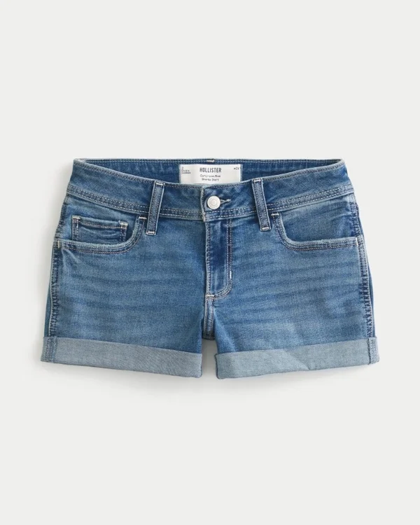 Curvy Low-Rise Medium Wash Denim Shortie Shorts Curvy Low-Rise Medium Wash Denim Shortie Shorts