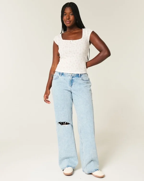 Curvy Low-Rise Ripped Light Wash Baggy Jeans Curvy Low-Rise Ripped Light Wash Baggy Jeans