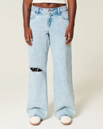 Curvy Low-Rise Ripped Light Wash Baggy Jeans