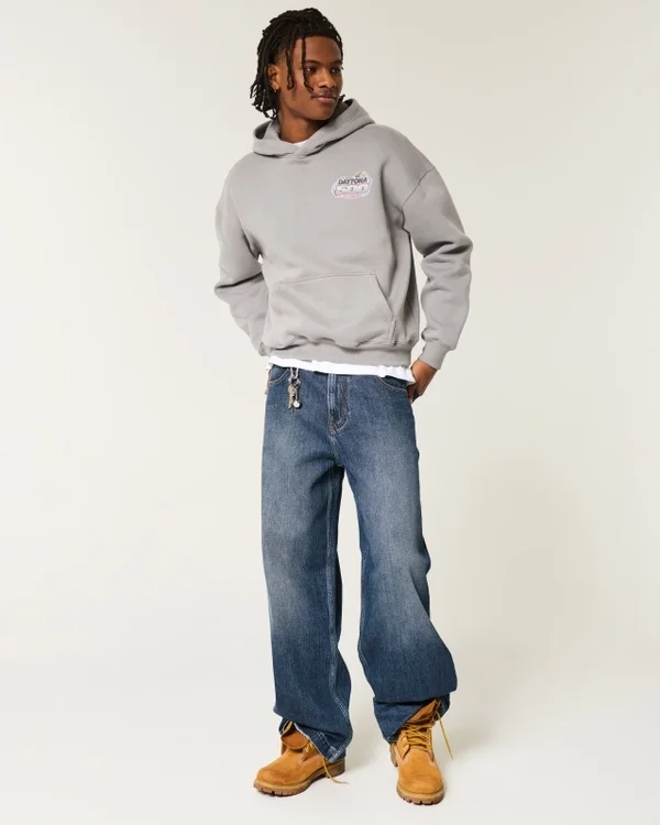 Dark Wash Logo Embroidery Super Baggy Jeans Dark Wash Logo Embroidery Super Baggy Jeans