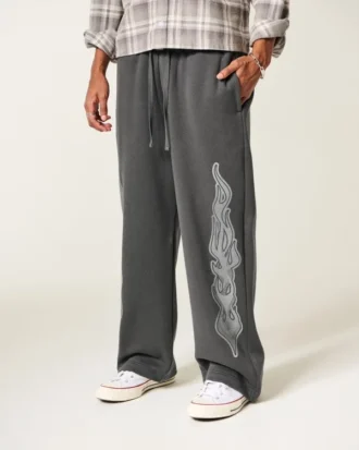 Double Flame Graphic Super Baggy Sweatpants