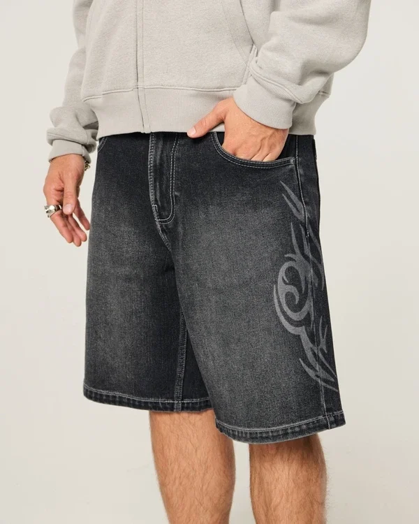 Double-Graphic Baggy Denim Shorts Double-Graphic Baggy Denim Shorts