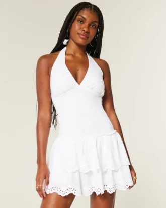 Double-Tier Smocked Halter Skort Dress