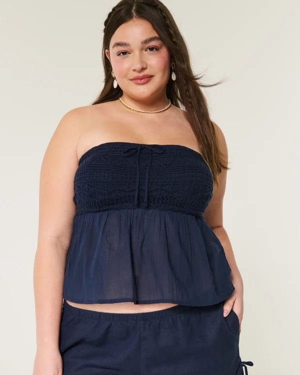 Easy Crochet-Style Fabric Mix Strapless Top Easy Crochet-Style Fabric Mix Strapless Top