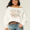 Easy Double Off-the-Shoulder Miami Graphic Sweatshirt Easy Double Off-the-Shoulder Miami Graphic Sweatshirt