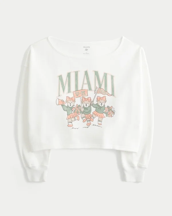 Easy Double Off-the-Shoulder Miami Graphic Sweatshirt Easy Double Off-the-Shoulder Miami Graphic Sweatshirt