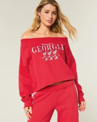 Easy Double Off-the-Shoulder University of Georgia Graphic Sweatshirt
