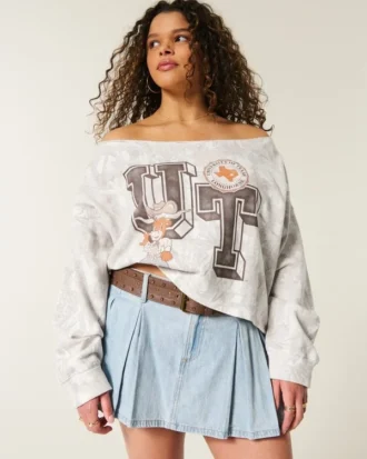 Easy Double Off-the-Shoulder University of Texas Graphic Sweatshirt