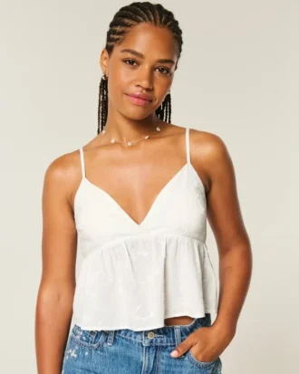 Easy Embroidered Shine Babydoll Top