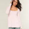 Easy Lace Trim Long-Sleeve Babydoll Top