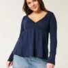 Easy Long-Sleeve Pointelle Babydoll Top