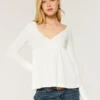 Easy Long-Sleeve Pointelle Babydoll Top