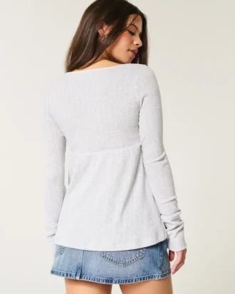 Easy Long-Sleeve Pointelle Babydoll Top