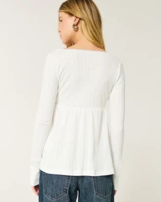 Easy Long-Sleeve Pointelle Babydoll Top