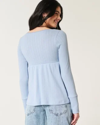 Easy Long-Sleeve Pointelle Babydoll Top