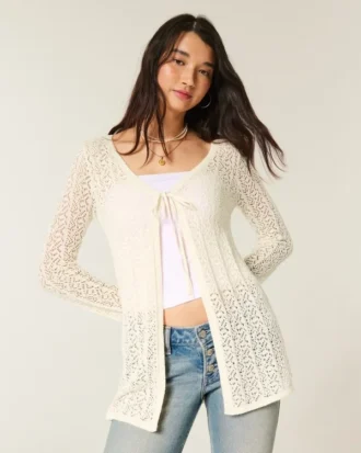 Easy Long-Sleeve Tie-Front Beachy Cardigan