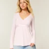 Easy Long-Sleeve Wrap-Front Babydoll Top