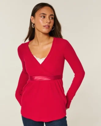 Easy Long-Sleeve Wrap-Front Babydoll Top