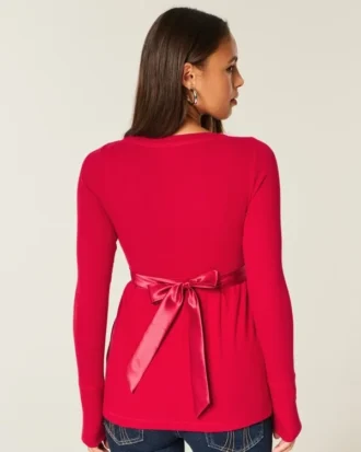 Easy Long-Sleeve Wrap-Front Babydoll Top