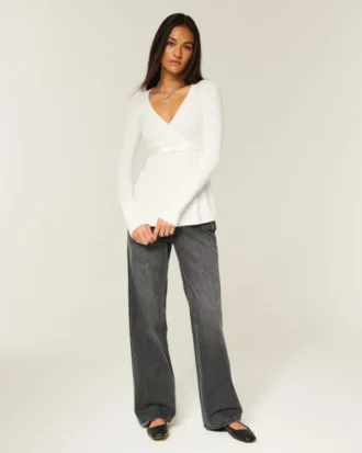 Easy Long-Sleeve Wrap-Front Babydoll Top