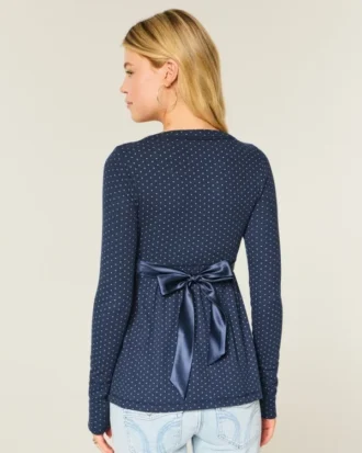 Easy Long-Sleeve Wrap-Front Babydoll Top