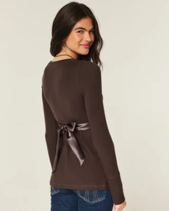 Easy Long-Sleeve Wrap-Front Babydoll Top