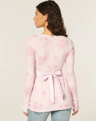 Easy Long-Sleeve Wrap-Front Babydoll Top