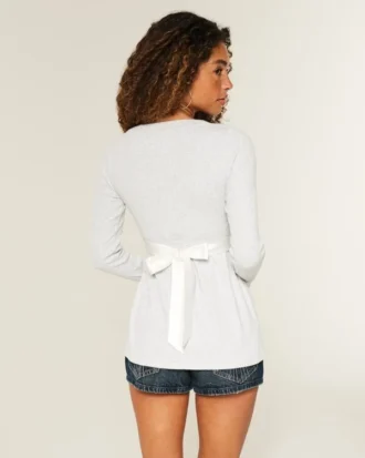 Easy Long-Sleeve Wrap-Front Babydoll Top