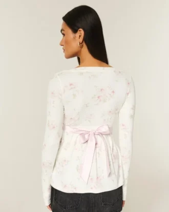 Easy Long-Sleeve Wrap-Front Babydoll Top