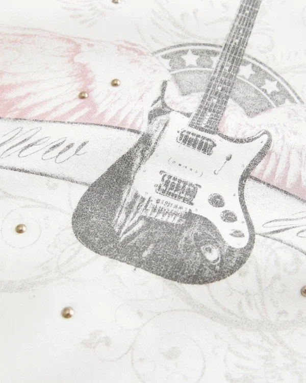 Easy New York Guitar Studded Graphic Crew Sweatshirt Easy New York Guitar Studded Graphic Crew Sweatshirt