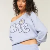 Easy Off-the-Shoulder NYC Graphic Sweatshirt Easy Off-the-Shoulder NYC Graphic Sweatshirt