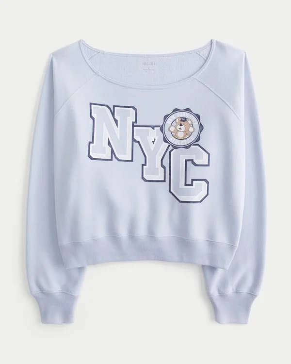 Easy Off-the-Shoulder NYC Graphic Sweatshirt Easy Off-the-Shoulder NYC Graphic Sweatshirt