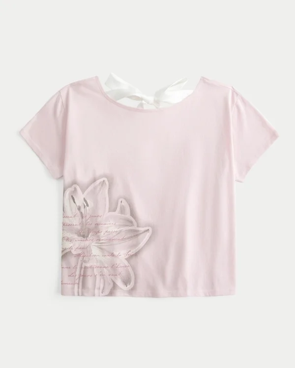 Easy Ribbon Tie-Back Floral Graphic Tee Easy Ribbon Tie-Back Floral Graphic Tee