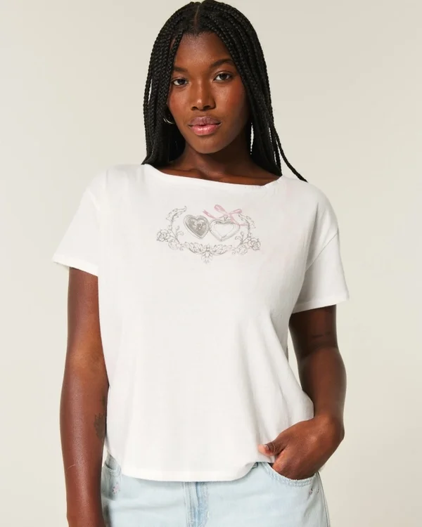 Easy Ribbon Tie-Back Heart Graphic Tee Easy Ribbon Tie-Back Heart Graphic Tee