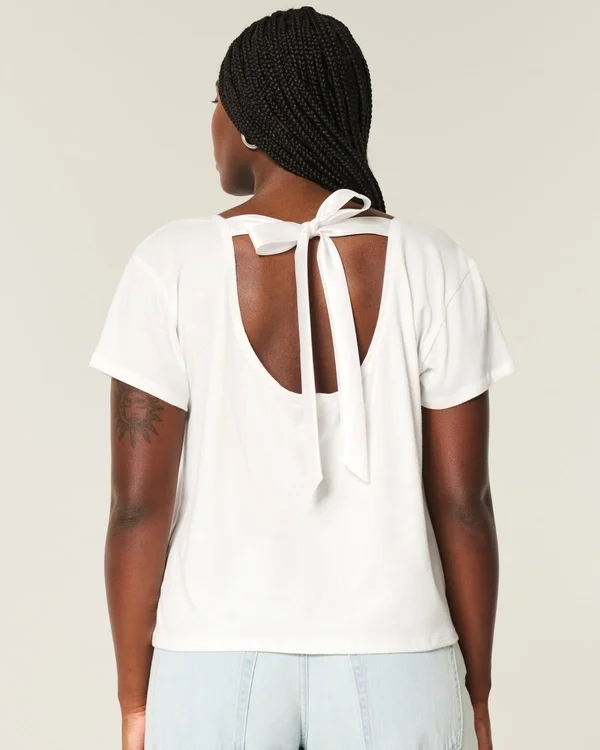 Easy Ribbon Tie-Back Heart Graphic Tee Easy Ribbon Tie-Back Heart Graphic Tee