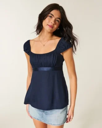 Easy Satin Tie Babydoll Top