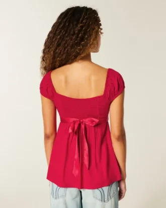 Easy Satin Tie Babydoll Top