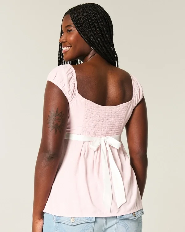 Easy Satin Tie Babydoll Top Easy Satin Tie Babydoll Top