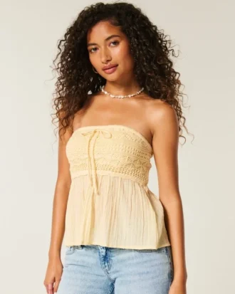 Easy Strapless Crochet Mix Babydoll Top