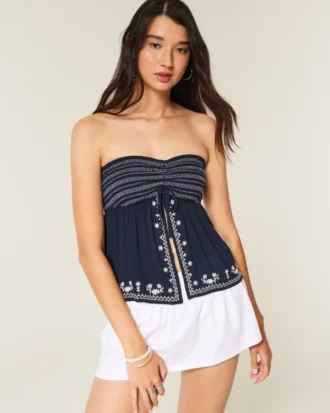 Easy Strapless Embroidered Babydoll Top