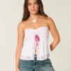 Easy Strapless Embroidered Babydoll Top Easy Strapless Embroidered Babydoll Top