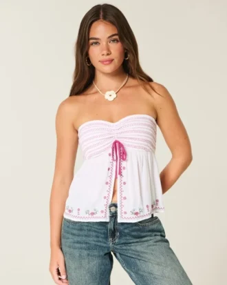 Easy Strapless Embroidered Babydoll Top